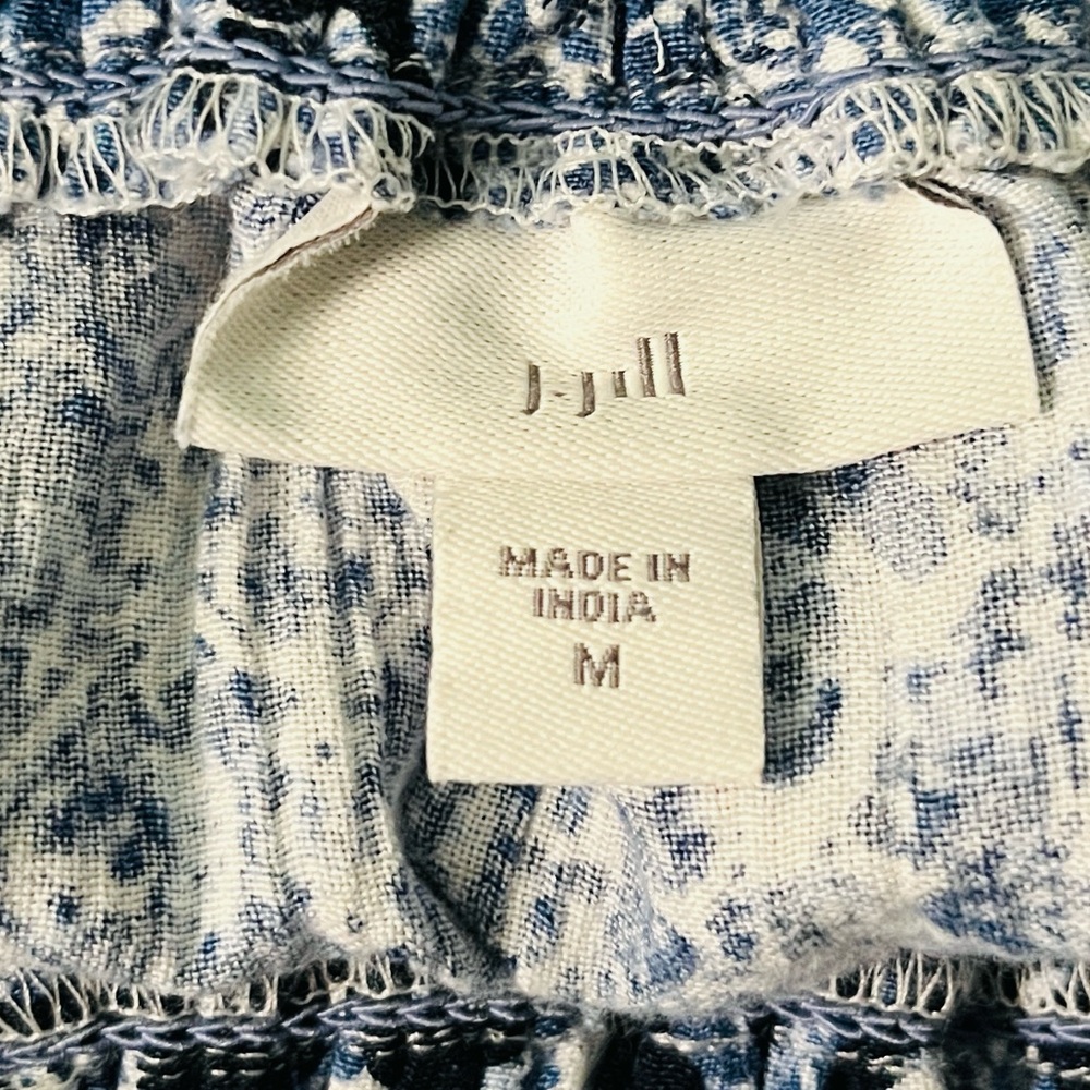 J. Jill Smocked Waist Printed Maxi Cotton Bohemian Skirt Tassels Blue White M - Picture 6 of 8